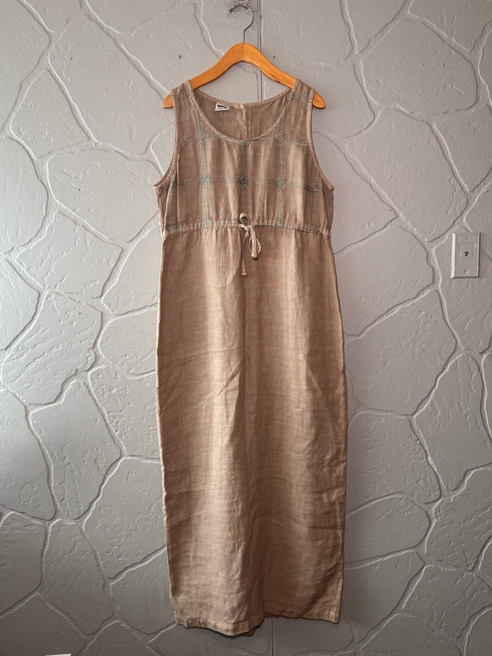 Vintage 90s Y2K Johnny Was Collection Linen Maxi Dress Embroidered M Boho